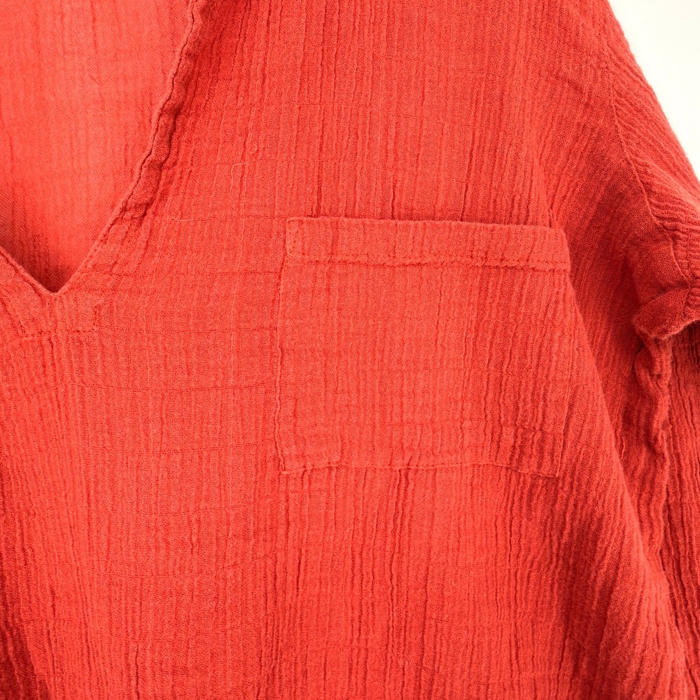 Aerie Top Women Medium Red Cotton Gauze V-Neck Long Sleeve Boho Beachy‎ Crinkle - Picture 3 of 6